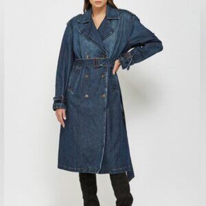 NWT! HIDDEN JEANS Devon Classic Denim Trench Coat Dark Wash Size Large